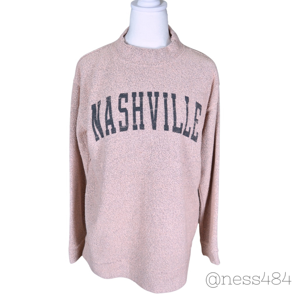 MV Sport Nashville Mock Neck Pullover Sweatshirt Heathered Pink‎ XS